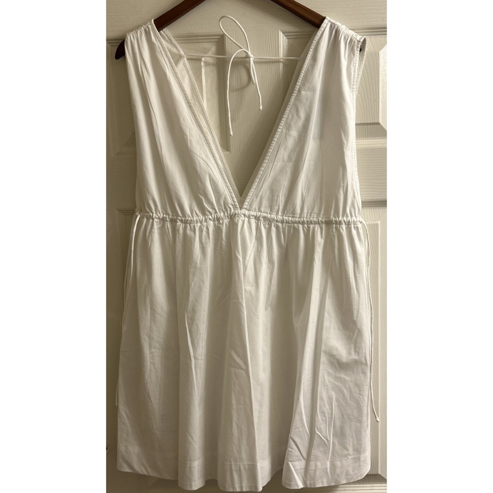 Abercrombie & Fitch Babydoll V Neck Sleeveless Mini Dress White Cotton NWT Sz M - Picture 4 of 8
